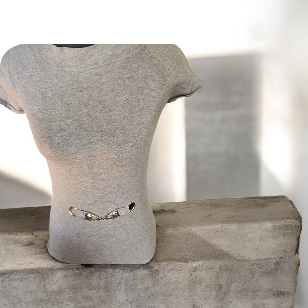 Red Brand Gray Short Sleeve Top with Silver Accent